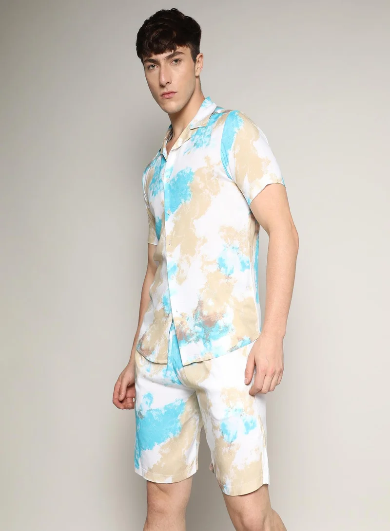 كامبوس سوترا Men's Multivolour Tie-Dye Print Co-Ord Set For Casual Wear | Cotton Rayon Fabric | Clothing Set Crafted With Comfort Fit & High Performance For Everyday Wear
